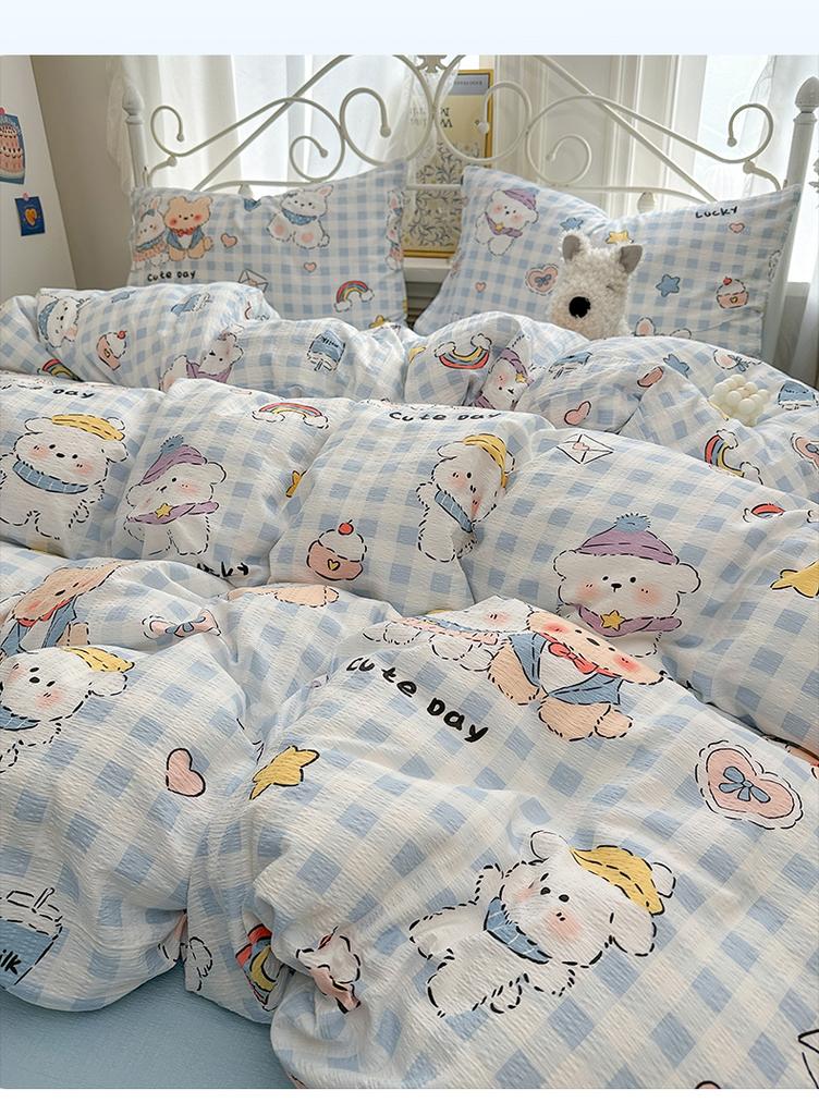 A-class Wrinkled Cotton Double-Layer Yarn Printing Four-Piece Set