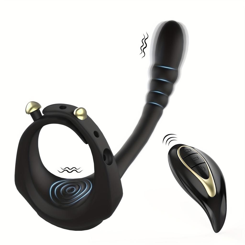 1pc Penis Ring Vibrator, Anal Plug Male Prostate Massager, Delayed Ejaculation Locking Penis Ring, Testicle Massage Stimulator