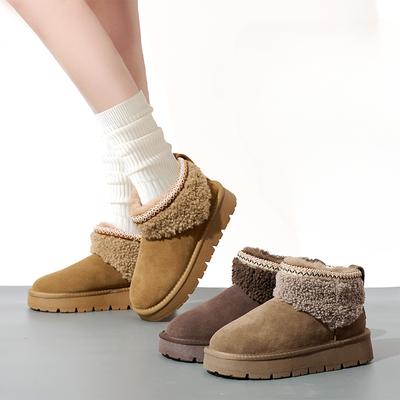 Женские большого размера из натуральной коровьей кожи зимние теплые меховые ботинки-дутики на меху, с мягкой подкладкой, ботильоны до щиколотки, нескользящие, для пеших прогулок, спортивные, хлопковые ботинки