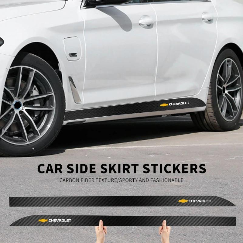 EHN5 2pcs Car Door Side Skirt Sill Stripe Carbon Decals Accessories For Chevrolet Spark Captiva Cruze Tracker Orlando Trax Epica