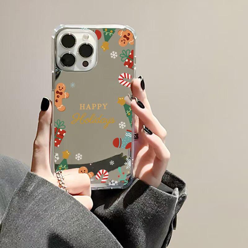 Cute Christmas Tree Pattern Mirror Acrylic Phone Case For iPhone 11 12 13 14 15 16 17 Pro Max XS X XR 7 8 Plus 16E Bumper Cover