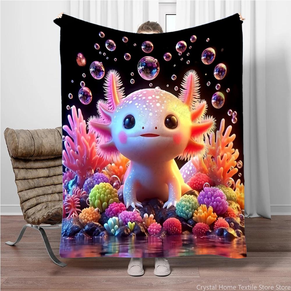 Flannel Throw Blanket Cute Cartoon Little Salamander HD Print,suitable for sofas,beds,offices,travel,camping chairs,warm blanket