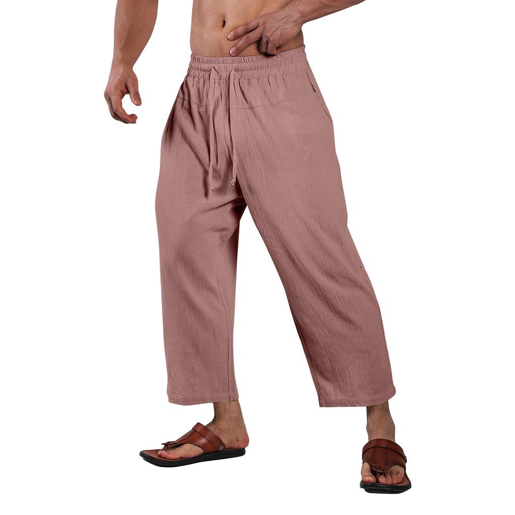 Мужские летние повседневные укороченные брюки на шнурке Мужские дышащие укороченные брюки из хлопка и льна