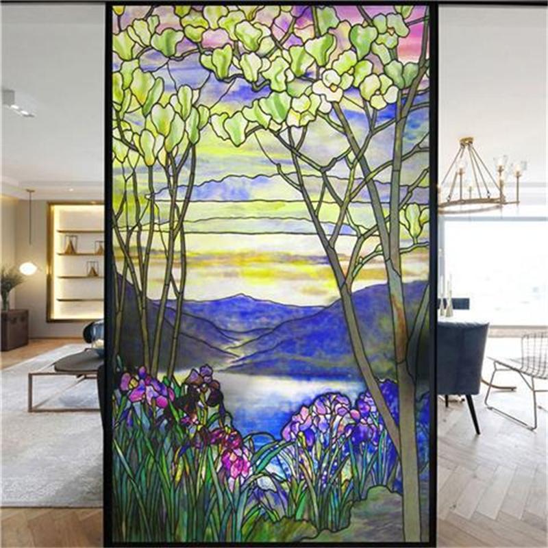 Оконная пленка, матовая витражная пленка, церковная статическая липкая пленка для конфиденциальности, самоклеящаяся наклейка на окно, кухня, офис, домашний декор