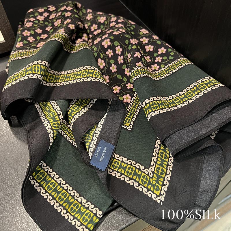 Autumn is in full swing! french floral 100% mulberry silk scarf - long crepe de chine silk shawl