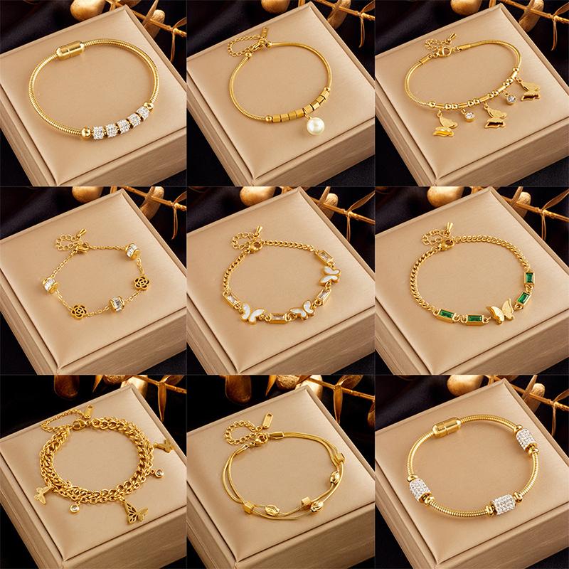 Браслеты с подвеской в виде бабочки из титановой стали для женщин и девочек, невыцветающая цепочка на запястье, подарок на день рождения