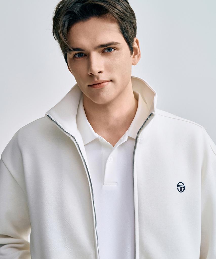 Sergio Tacchini M Pique Jersey Bomber Jacket (Ivory)