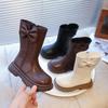 Fashion New Winter Girls Princess Cotton Boots Elegant Bowknot Children Causal Boots Fashion Black Versatile Kids Simple Mid-calf Boots