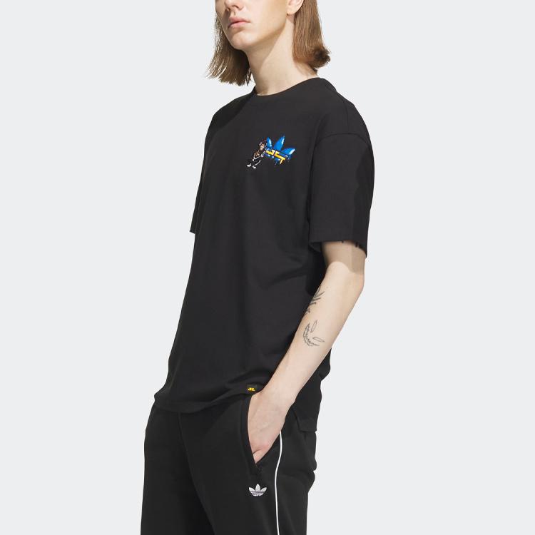 Adidas Совместная футболка Gfx Originals Trefoil X Monkey Kingdom с топами унисекс с мультяшным принтом, черная IP1791