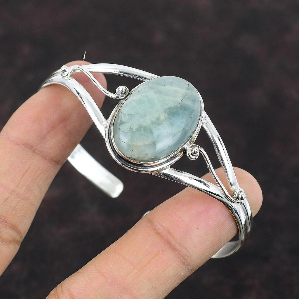 Аквамарин Браслет-манжета Ювелирные изделия из драгоценных камней Стерлингового серебра 925 пробы Браслет Регулируемая манжета Дизайнерские украшения Браслет-манжета ручной работы Подарок для невесты