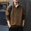 Осенний свитер из плотного вельвета 360 г, мужская рубашка-поло в американском стиле в стиле ретро с длинными рукавами, свободный топ с полумолнией и воротником-стойкой
