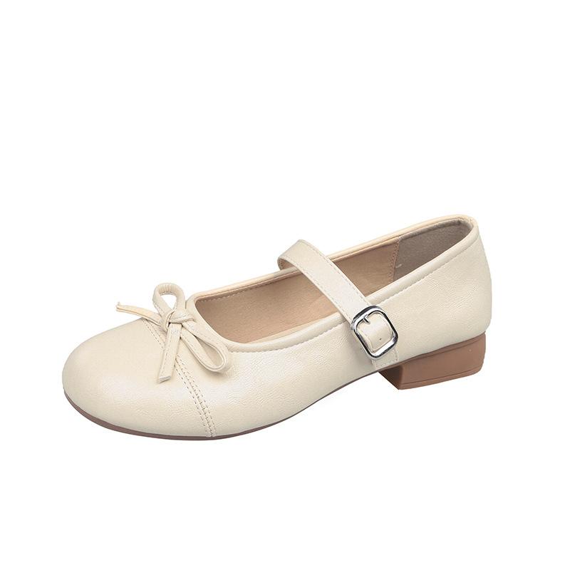 2025 New Gentle and Sweet Style Low-heeled Mary Jane Shoes French Bow One-word Buckle Band Ballet Single Shoes Women