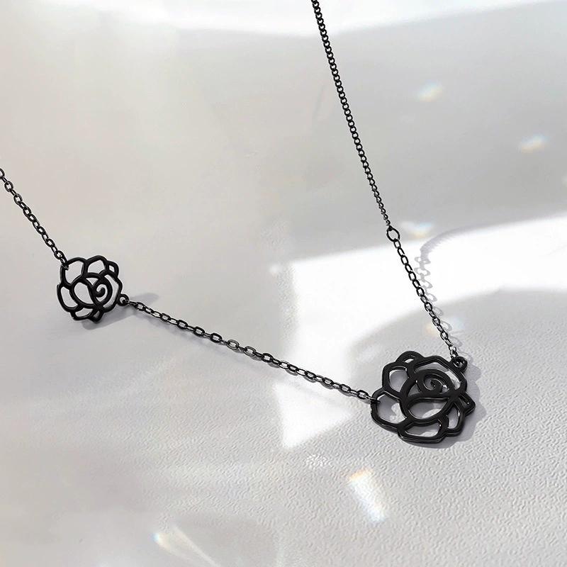 Black Camellia Necklace Luxurious Exquisite Fashionable Neck Chain New Minimalist Hollowed Out Women's Accessories Jewelry Gift
