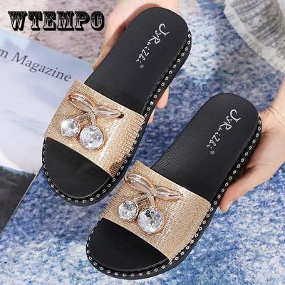 Летние модные женские тапочки с жемчугом, пляжная нескользящая обувь для отдыха, простая обувь на плоской подошве
