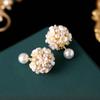 S925 Silver Needle Front and Rear Two Wearing Flower Cluster Earrings, Unique Design, Three Dimensional Small Ball Pearl Shell Flower Earrings