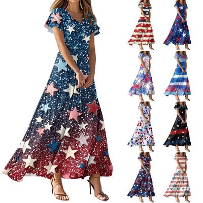 Женские летние повседневные модные платья с принтом и короткими рукавами и V-образным вырезом