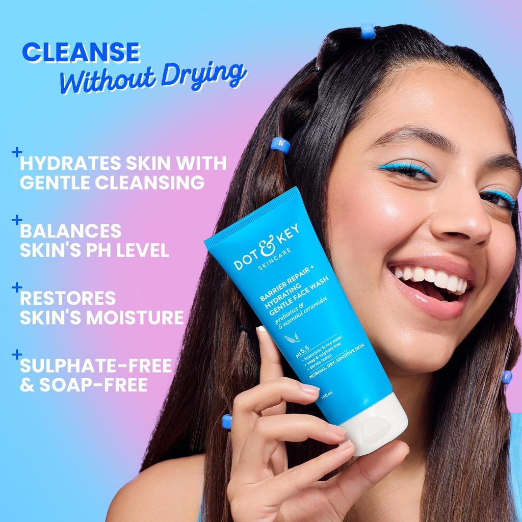 Dot & Key Barrier Repair Hydrating Gentle Face Wash With Probiotics For Dry Sensitive Skin Daily Cleanser 100 ml