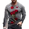 Spring and Autumn Round Neck 3D Rose Printed Top Fashionable Casual Long Sleeved Men's T-shirts