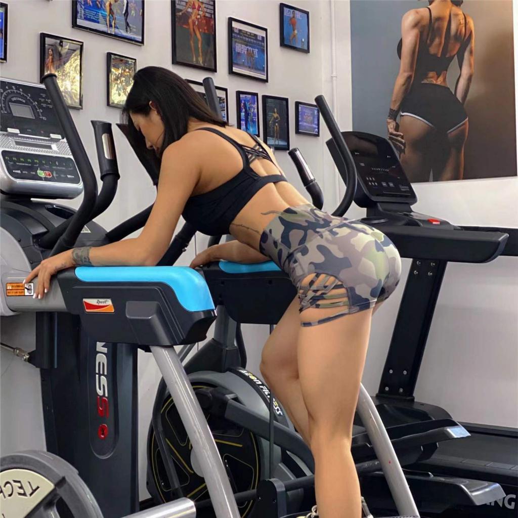 Камуфляжные шорты для танцев на пилоне с высокой талией, большие полые сексуальные брюки для фитнеса с перекрестием сбоку