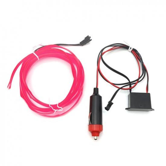 2m EL Wire Neon Pink Light For Car Interior LED Atmosphere Strip Decoration 12V