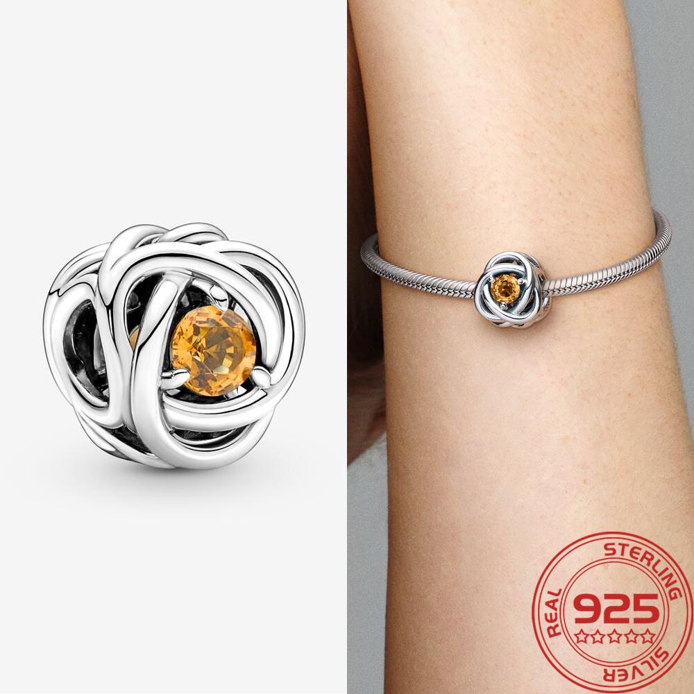 Аутентичный браслет с подвеской в виде круга вечности с камнем ноября, модный браслет из стерлингового серебра 925 пробы, женская модная брошь