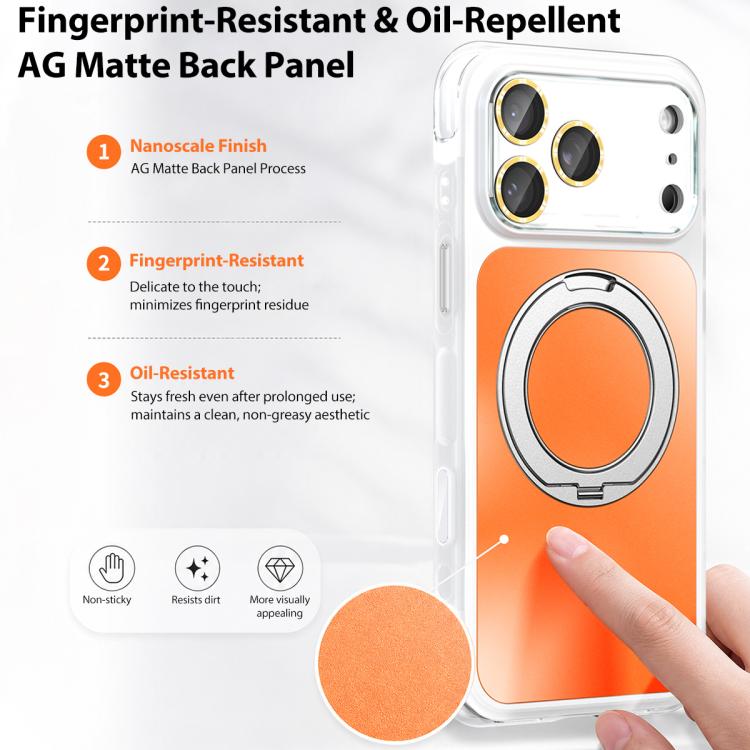 AG‑Finish Magnetic Shockproof Phone Case Built‑In Metal Rotating‑Stand Airbag Cushion Anti‑Drop Protective Shell For iPhone 17