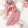 Girls' Fashionable Pink Hooded Pullover Set For Summer Children's Casual Tops And Long Pants Set Of Three Pieces