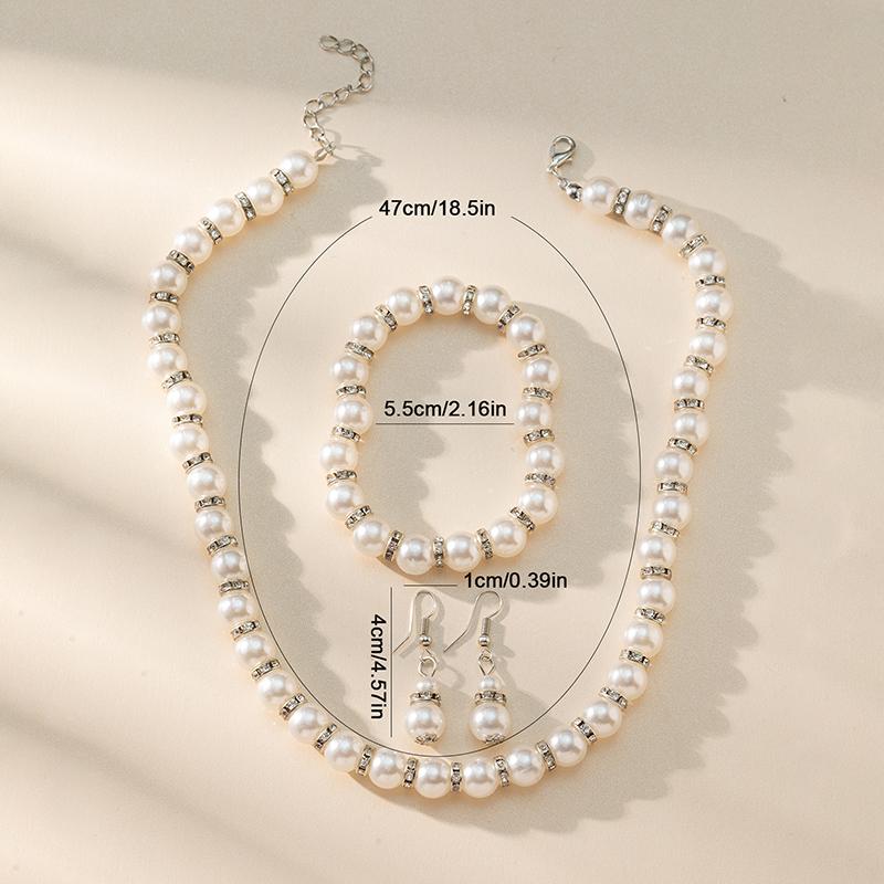 Abs Pearl Jewelry Necklace Earrings Bracelet Set Women'S Necklace Earrings Bracelet Three-Piece Set For Mom Gift Accessories