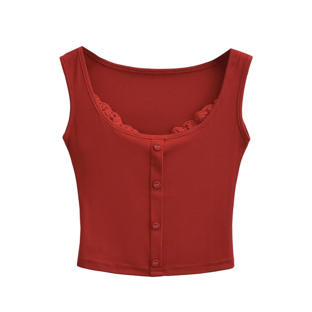 Летний кружевной кроп-топ-майка 2024 - Женский двухпредметный дизайн без рукавов с круглым вырезом