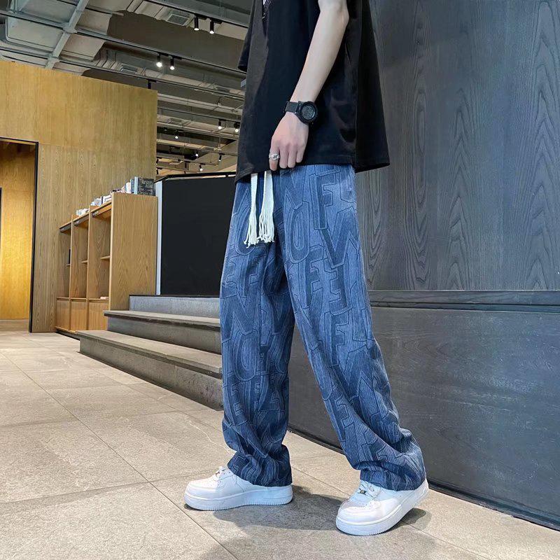 Men's Retro Loose Straight Corduroy Pants - Full Print Casual Trousers for Spring and Autumn.