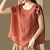 Топы женские хлопковые летние футболки больших размеров свободные принтованные повседневные льняные топы без рукавов пуловер футболка топ