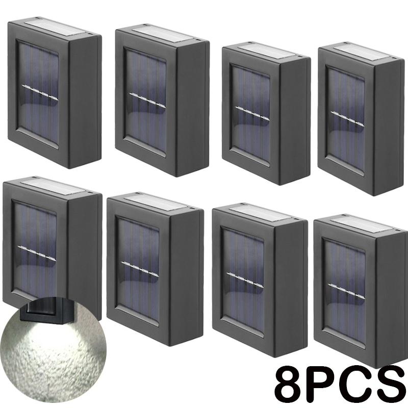 8 шт. светодиодный настенный светильник на солнечной батарее, наружное водонепроницаемое освещение вверх и вниз, украшение сада, солнечные фонари, лестница, забор, солнечный свет, лампа