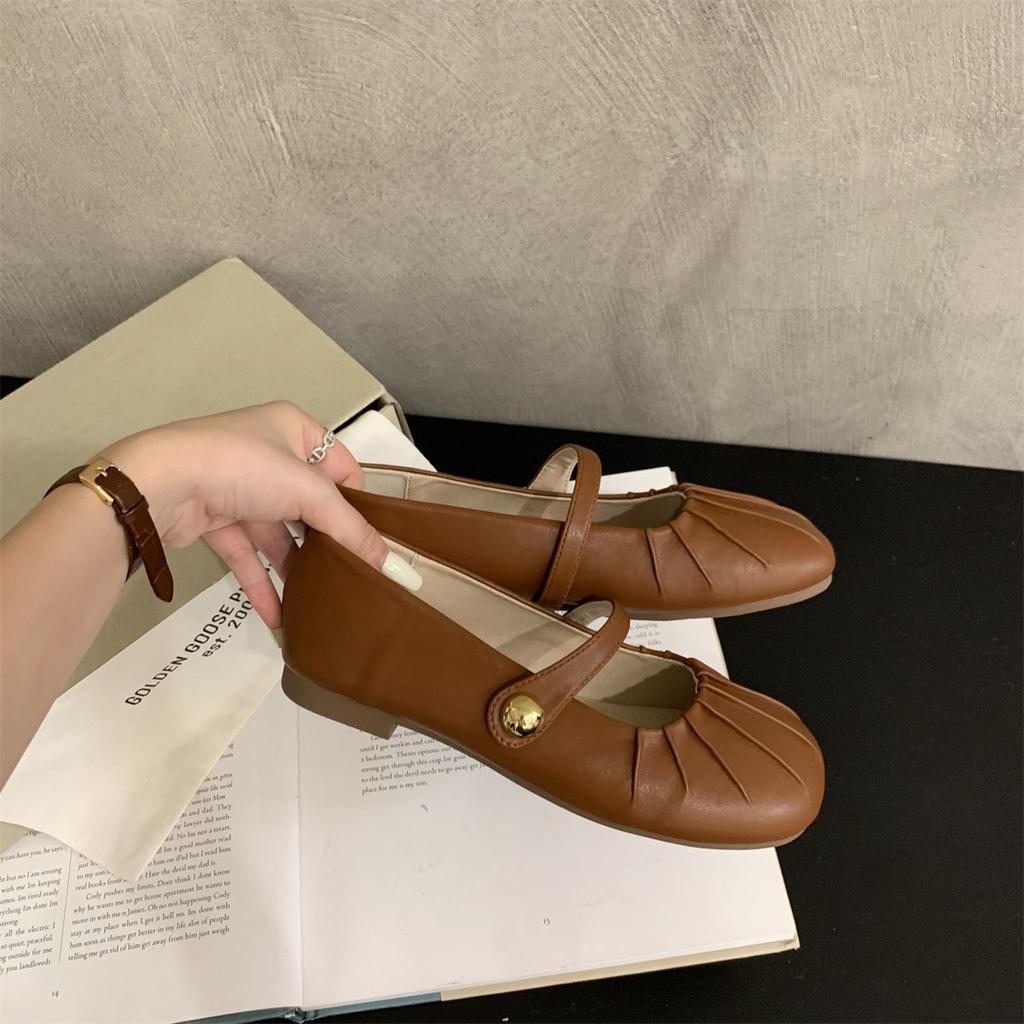 Women Vintage Mary Jane Shoes Leather Flats Dress Shoe New Autumn Shallow Soft Soles Leather Shoes Casual Buckle Shoes Footwear