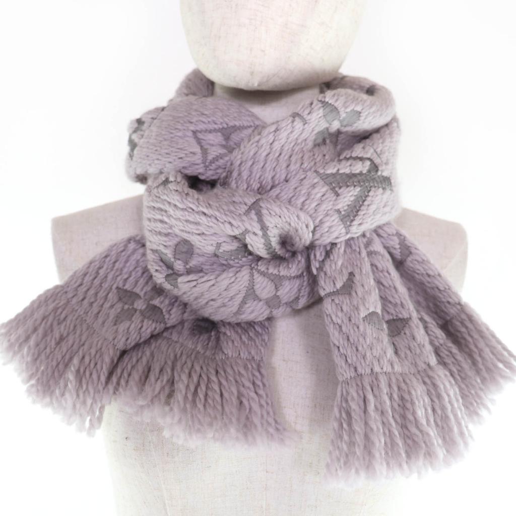 Great LOUIS VUITTON Scarf Esharp Logomania With fringe wool Women M74742 Used