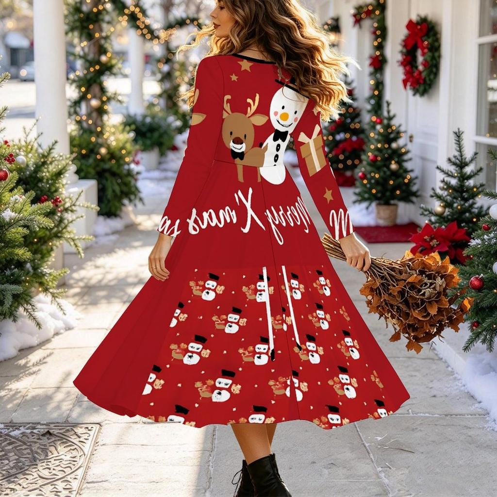 Halloween Women's Christmas Print Midi Dress A Line Dress Vacation Casual Daily Regular Fit Long Sleeve V Neck Black Spring Fall