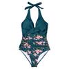 Women Sexy Monokini Halter Sleeveless One Piece Swimsuit Patchwork Color Backless Tummy Control High Waisted Bathing Suit