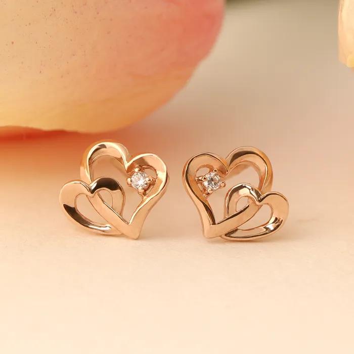 [14K gold] Double Heart Earrings