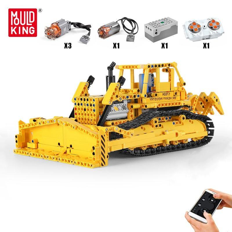 MOLD KING Технический автомобиль APP Бульдозер RC Caterpillar D8K Набор грузовиков Строительные блоки Кирпич Детская игрушка Рождественский подарок