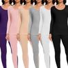 Winter Thermal Underwear Sets for Women Round Collar Long Johns High Stretch Base Layer Soft Top & Bottom Keep Warm Pajamas