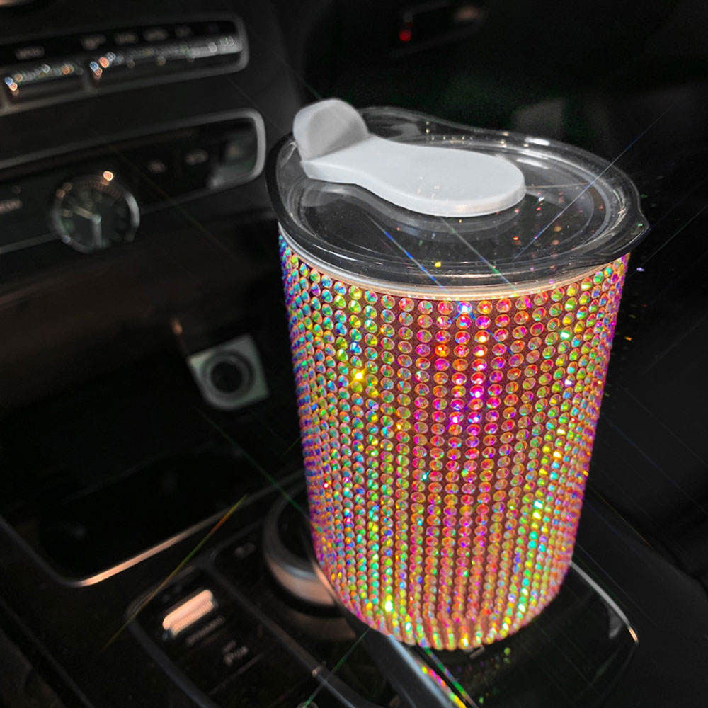 Автомобильная хрустальная кружка для напитков из нержавеющей стали с крышкой, соломенная бутылка для воды с блестками и бриллиантами, автомобильная кофейная кружка
