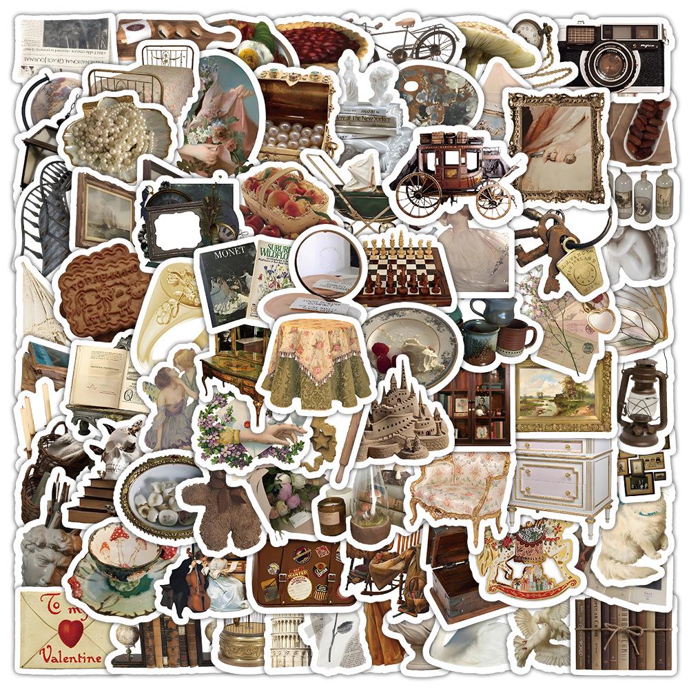 60 листов многоцветных наклеек в стиле ИНС: Реалистичные маленькие объекты в синем, розовом, фиолетовом, желтом и зеленом цветах