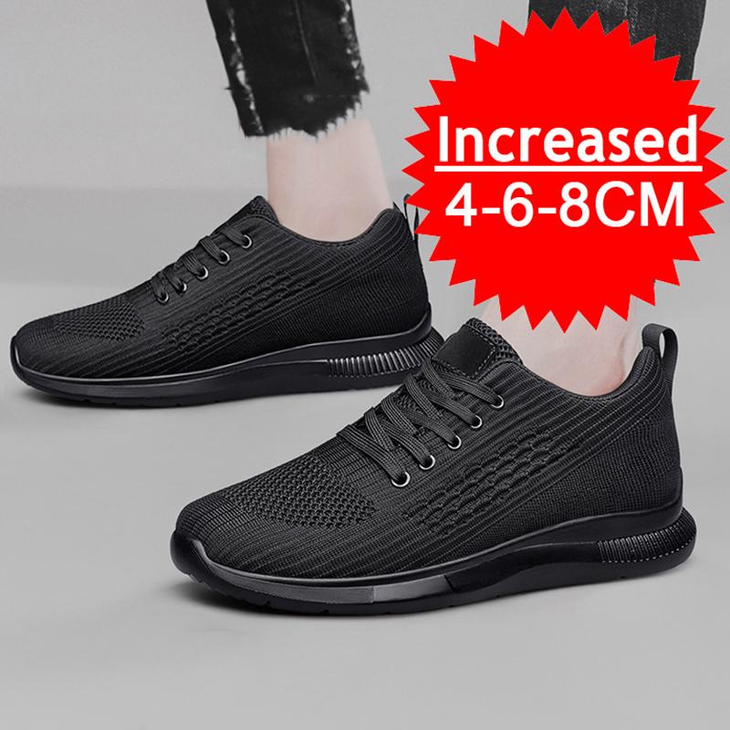 Fashion Fashion Sneakers Men Elevator Shoes Height Increase Insole 8CM Black Taller Shoes New Man Breathable Leisure Sports Plus Size 47