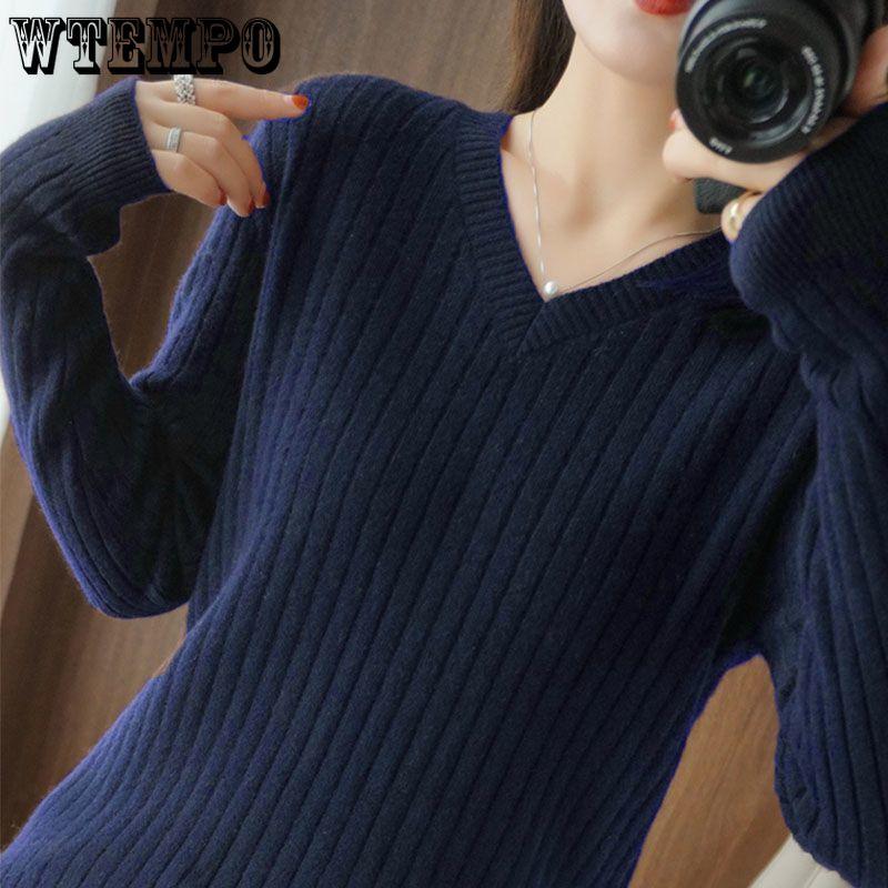 Women's Autumn and Winter Sweater Loose Fit Korean Version Plus Size V-neck Top Stylish Base Knit Sweater