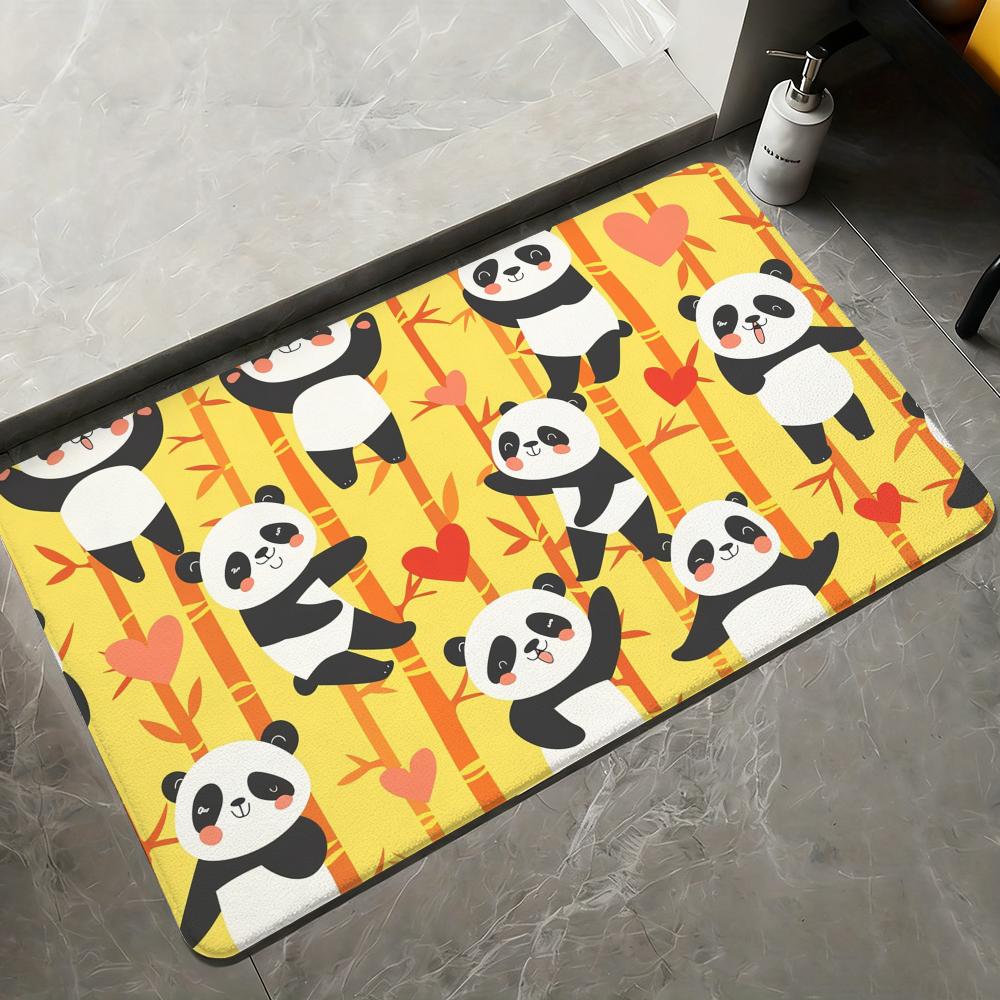Cute Cartoon Panda Floor Mat Flannel Rugs Soft Winter Warmth Floor Mat Thickened Non-Slip for Living Room Home Door Mat