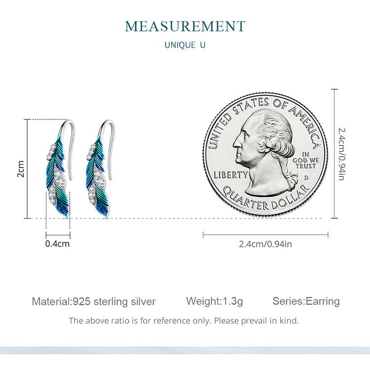 Серьги BAMOER из стерлингового серебра 925 пробы с синими перьями, серьги с фианитом для женщин, подарок на день рождения, шикарные ослепительные изящные ювелирные изделия