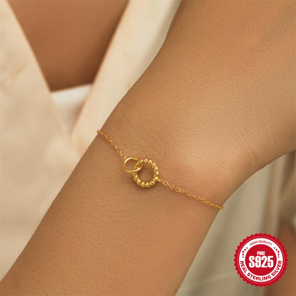 S925 стерлингового серебра простой индивидуальный универсальный переплетенный круглый браслет