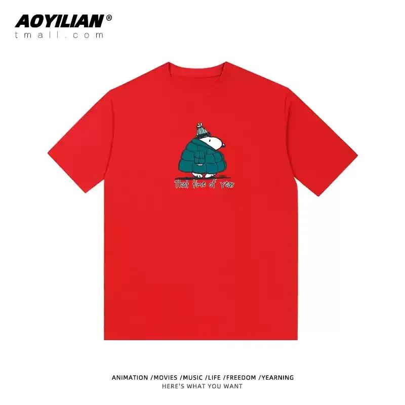 Snoopy Tshirt Charlie Brown coshort sleeve anime cartoon men and women 100 cotton loose street fashion brand short sleeve