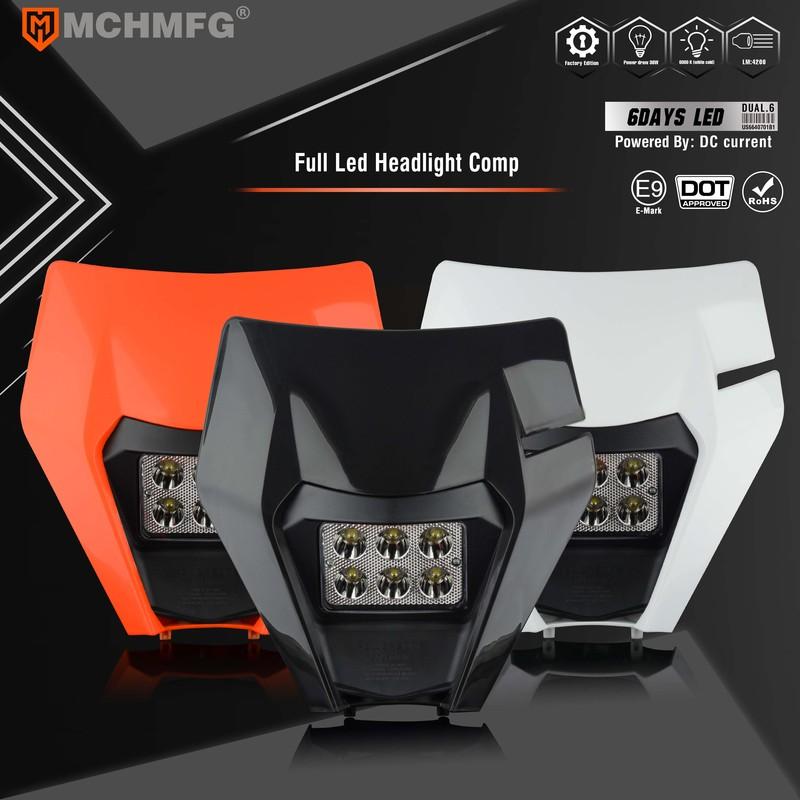 MCHMFG Motorcycle LED Headlight Headlamp Head Light Supermoto Fairing For KTM EXC SXF MX Dirt Bike Enduro LED Headlight