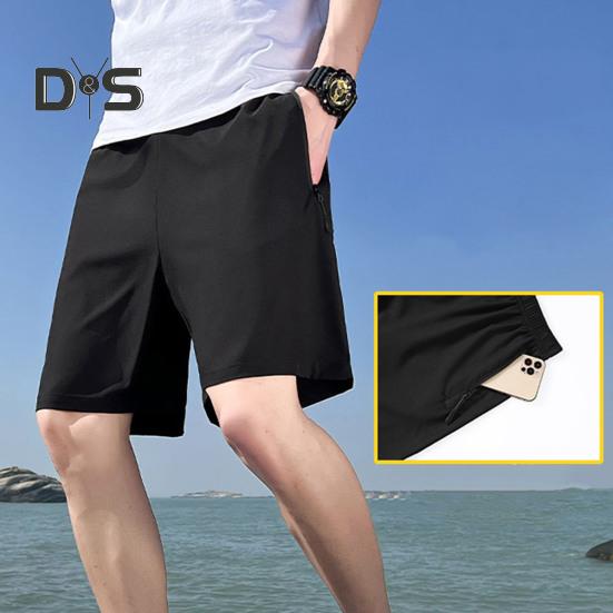 Мужские спортивные шорты, однотонные, прямые, с эластичной резинкой на талии, повседневная одежда, карманы на молнии, ретро, ​​тонкие летние шорты выше колена, мужская одежда