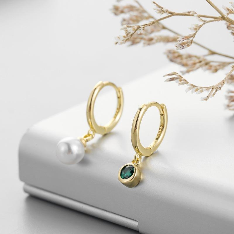 Серьги-кольца из стерлингового серебра 925 пробы с зеленым цирконом для женщин, маленькие серьги-кольца, ювелирные изделия, подарки